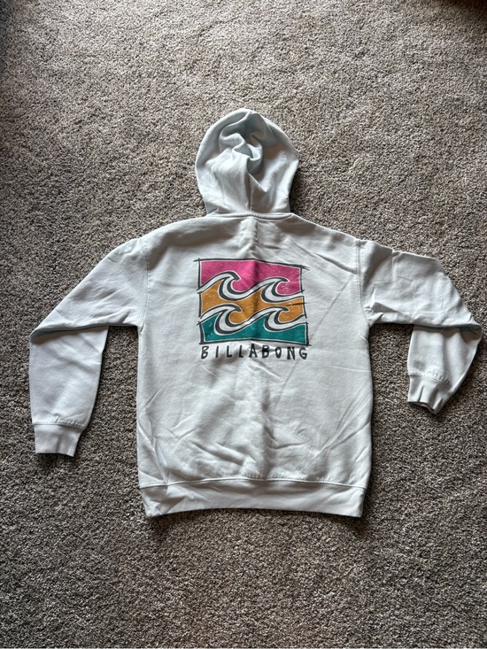Billabong Tops - Billabong Light Blue Hoodie with Pink, Orange and Teal Wave Graphic
